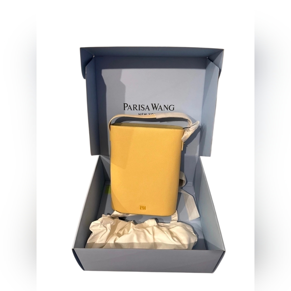 Parisa Wang Yellow Bucket Bag 100% Calf Leather New With Box Dust Bag‎